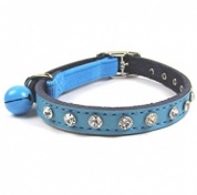 Real Leather Diamante Cat Collar | Blue